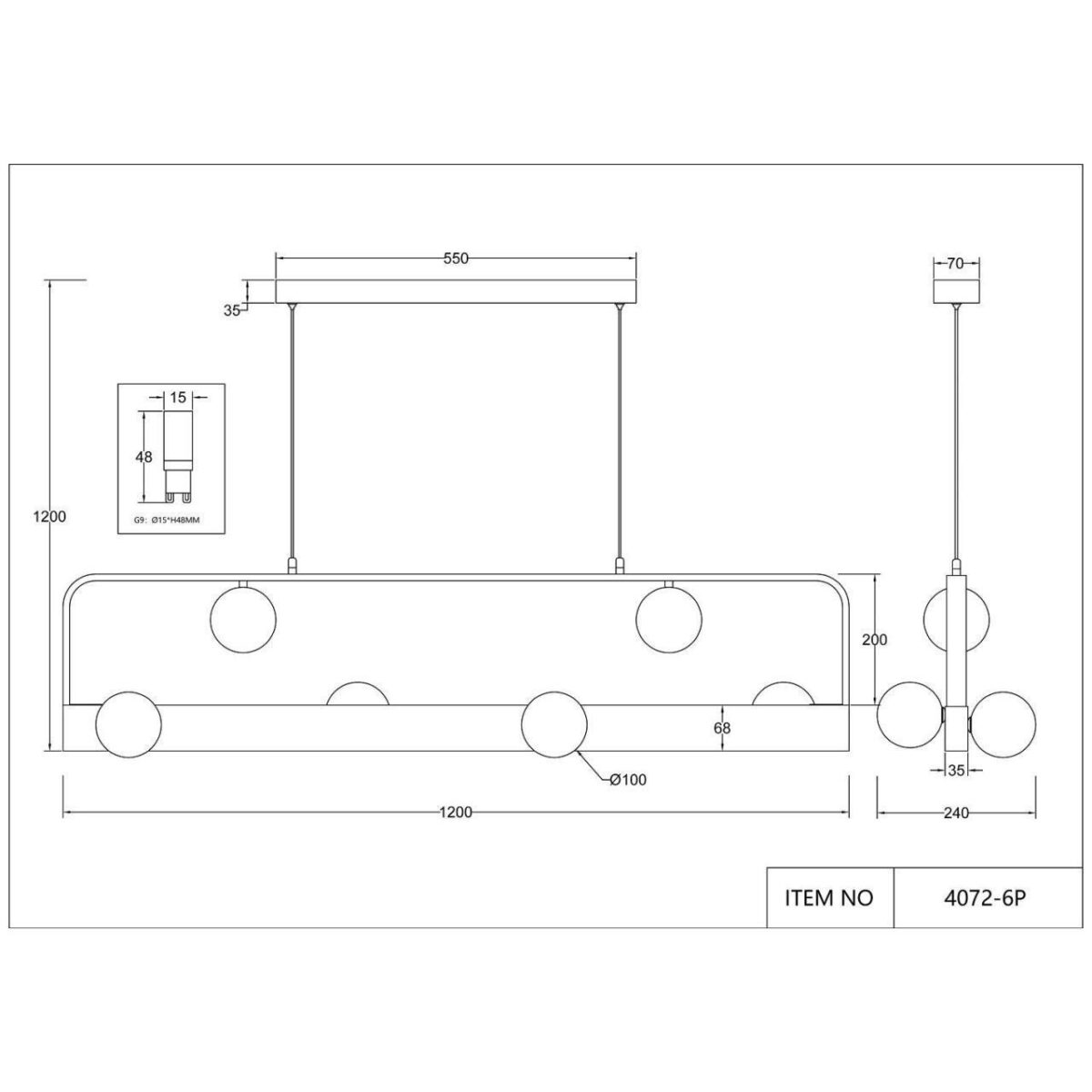 4072-6P, подвесная люстра, L1200xW240xH200/1200, 6xG9LEDx10W, excluded + LEDx18W, 700LM, 4000K, included — изображение 6