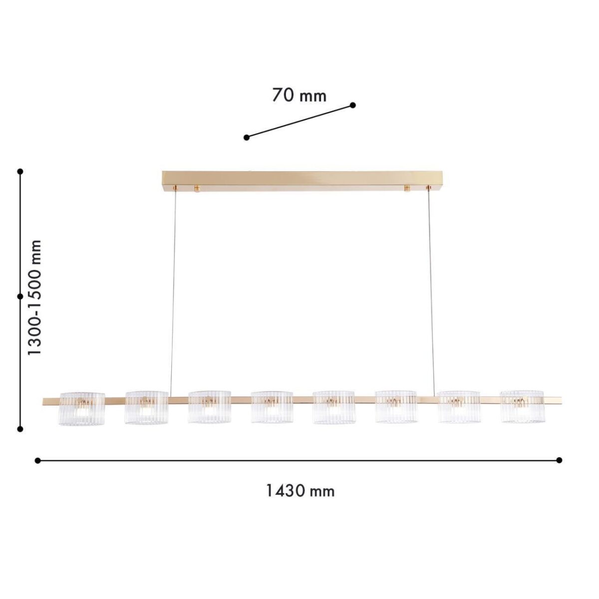 4248-8P, подвесная люстра, L1430xW70xH1300/1500, 8xLEDx5.25W, 960LM, 4000K, included — изображение 2