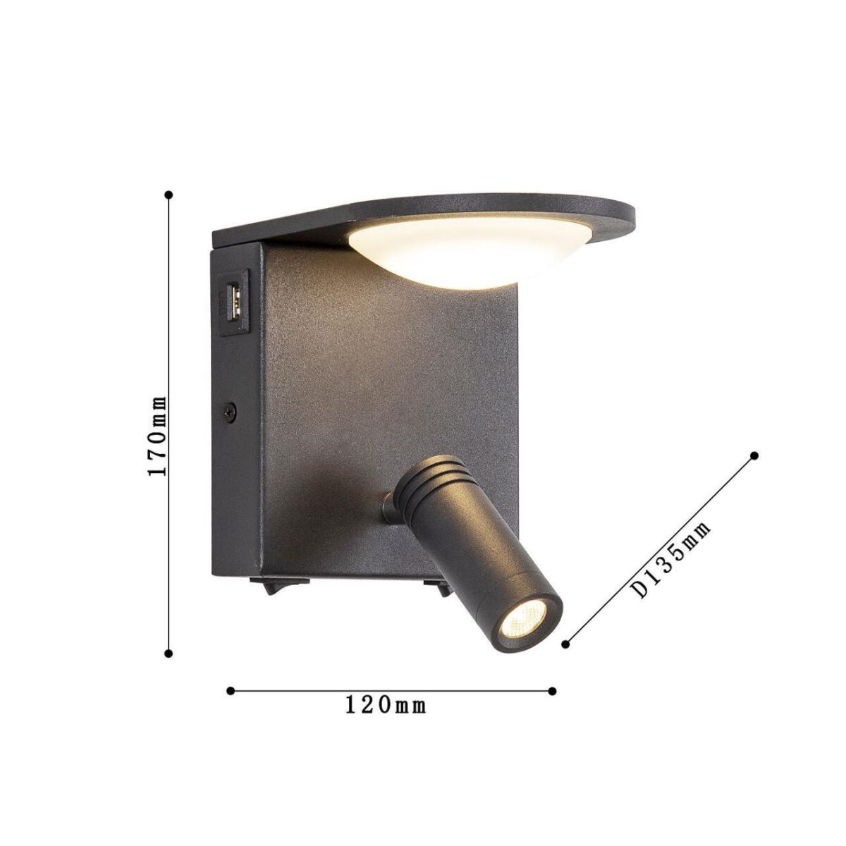 4064-2W, настенный светильник, D135xW120xH170, 1xLEDx3W + 1xLEDx5W, 640LM, 4000K, included, switch, USB — изображение 3