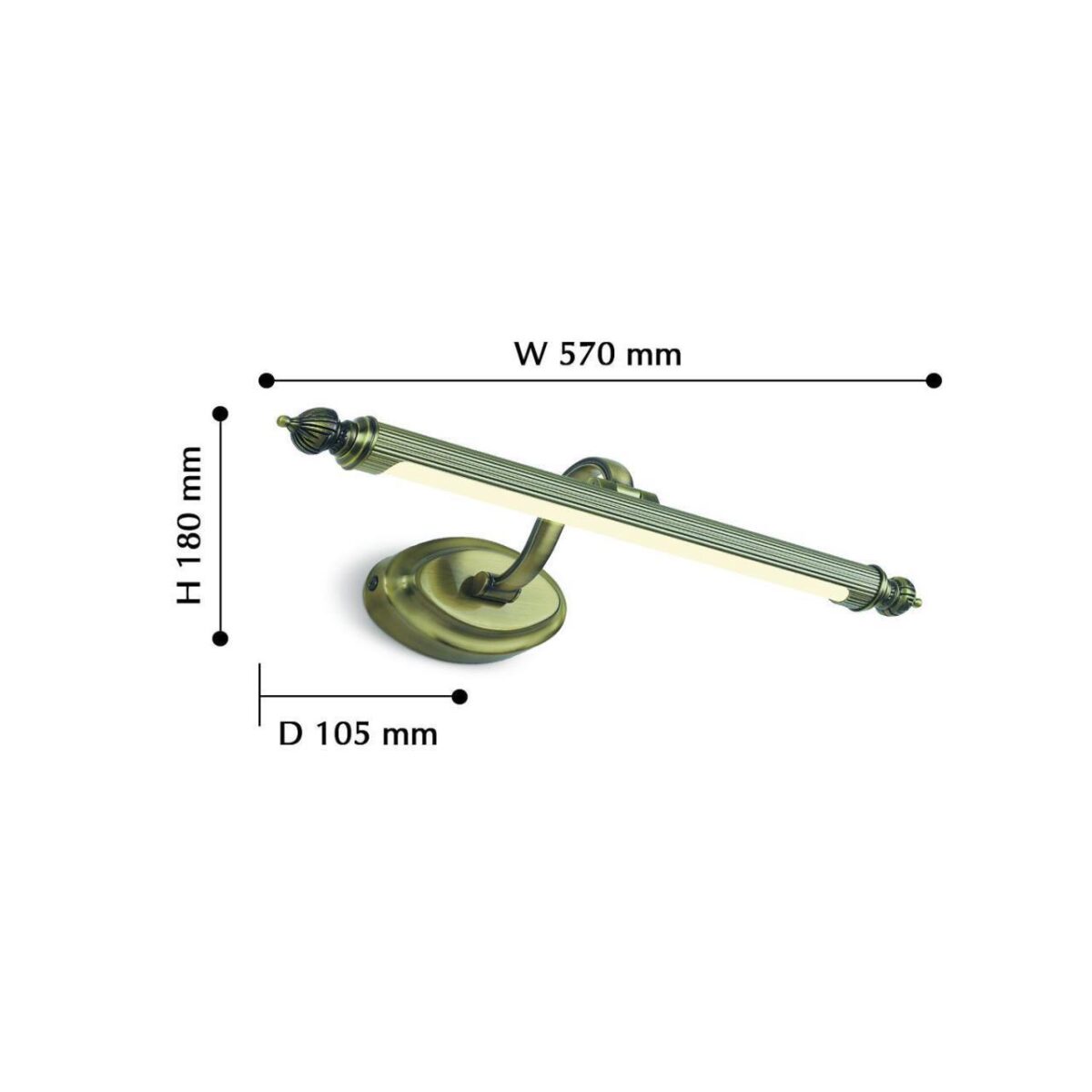 2435-1W, настенный светильник, D200xW550xH120, 1xLEDx8W, 640LM, 4000K, IP44, included — изображение 3