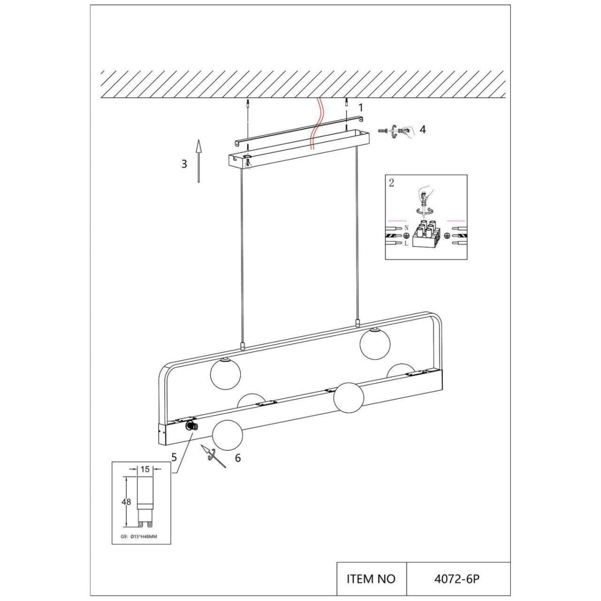 4072-6P, подвесная люстра, L1200xW240xH200/1200, 6xG9LEDx10W, excluded + LEDx18W, 700LM, 4000K, included — изображение 7