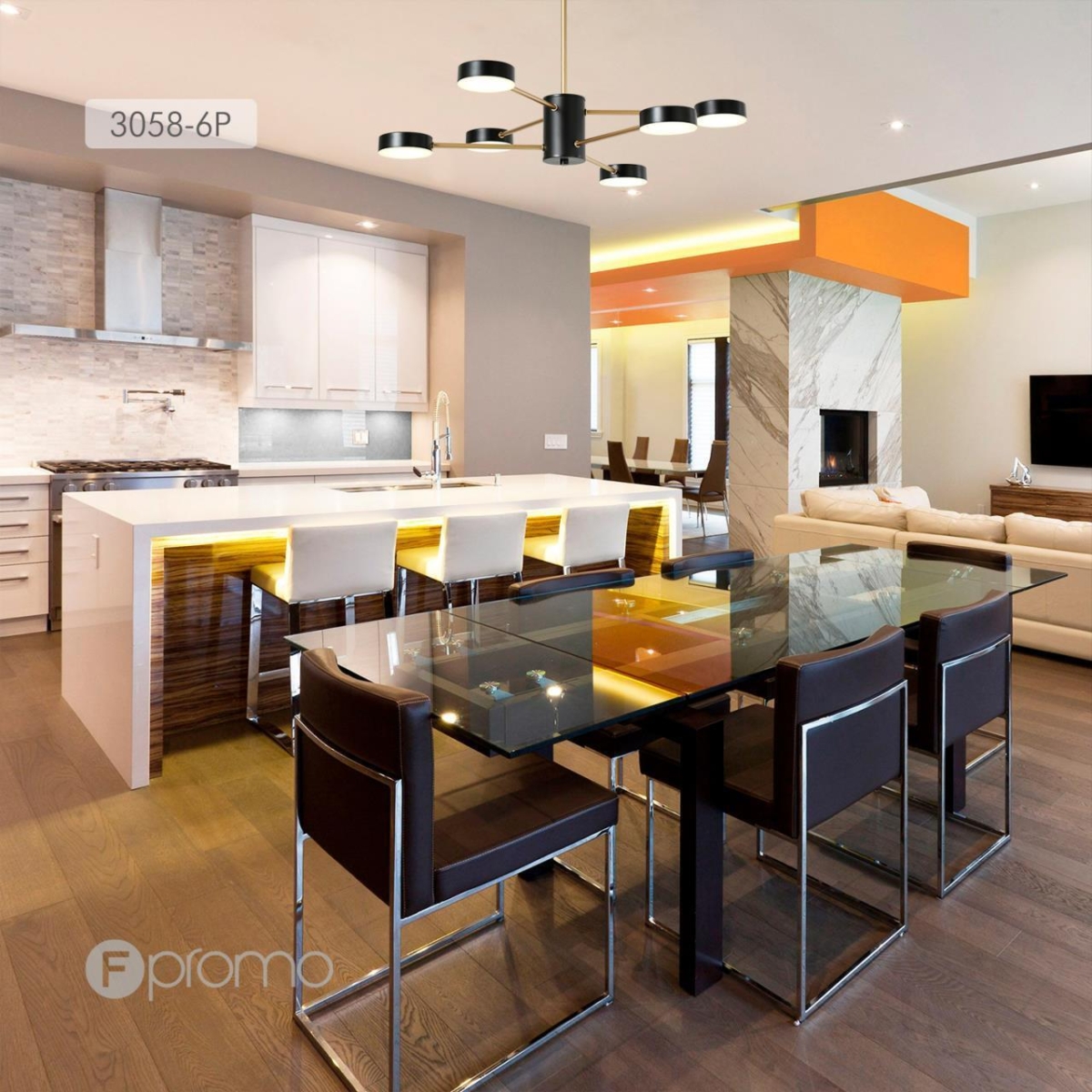 3058-6P, потолочная люстра, D700xH300/450, 6xLEDx5W, 2400LM, 4000K, included — изображение 3