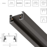 502028 Трек двухконтактный однофазный BARRA, длина 2м, ЧЕРНЫЙ МАТОВЫЙ(питание и заглушка в комплект)