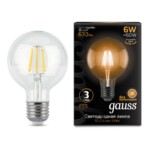 105802106 Лампа Gauss LED Filament G95 E27 6W 630lm 2700K 1/20
