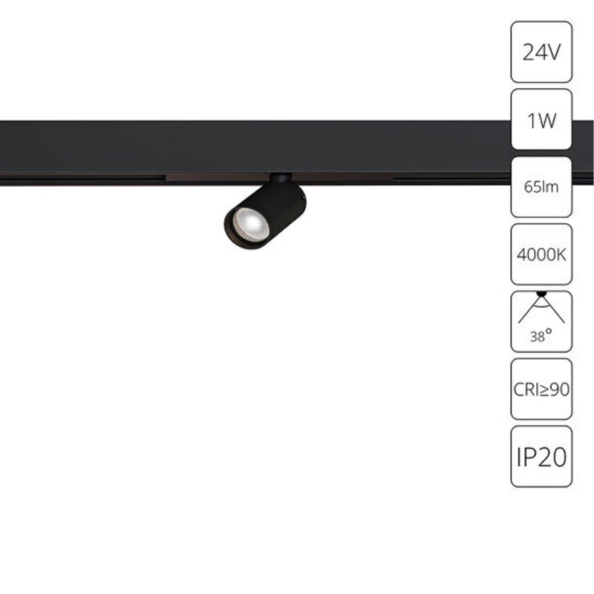 A6226PL-1BK СВЕТИЛЬНИК ТРЕКОВЫЙ ДЛЯ МАГНИТНОГО ШИНОПРОВОДА PRESTO 24В 1Вт 65лм 4000К 90+ 38° — изображение 1
