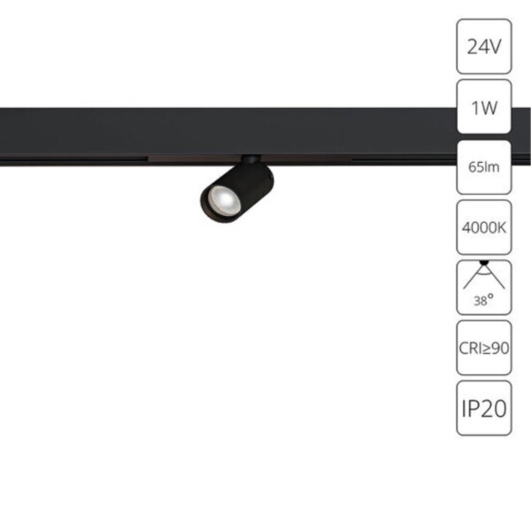 A6226PL-1BK СВЕТИЛЬНИК ТРЕКОВЫЙ ДЛЯ МАГНИТНОГО ШИНОПРОВОДА PRESTO 24В 1Вт 65лм 4000К 90+ 38°