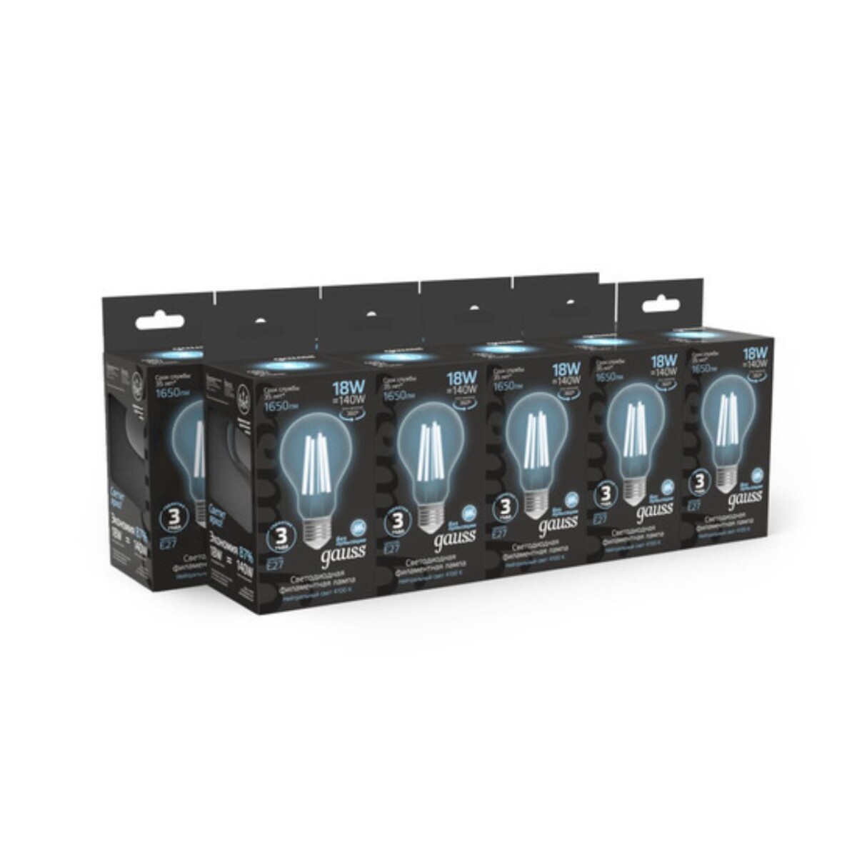 102902218 Лампа Gauss Filament А60 18W 1650lm 4100К Е27 LED 1/10/40 — изображение 3