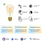 1310112 Лампа светодиодная филаментная Gauss Smart Home DIM+CCT E27 ST64 Golden 6,5 Вт 2000-5500 К 1/10/40 — изображение 7