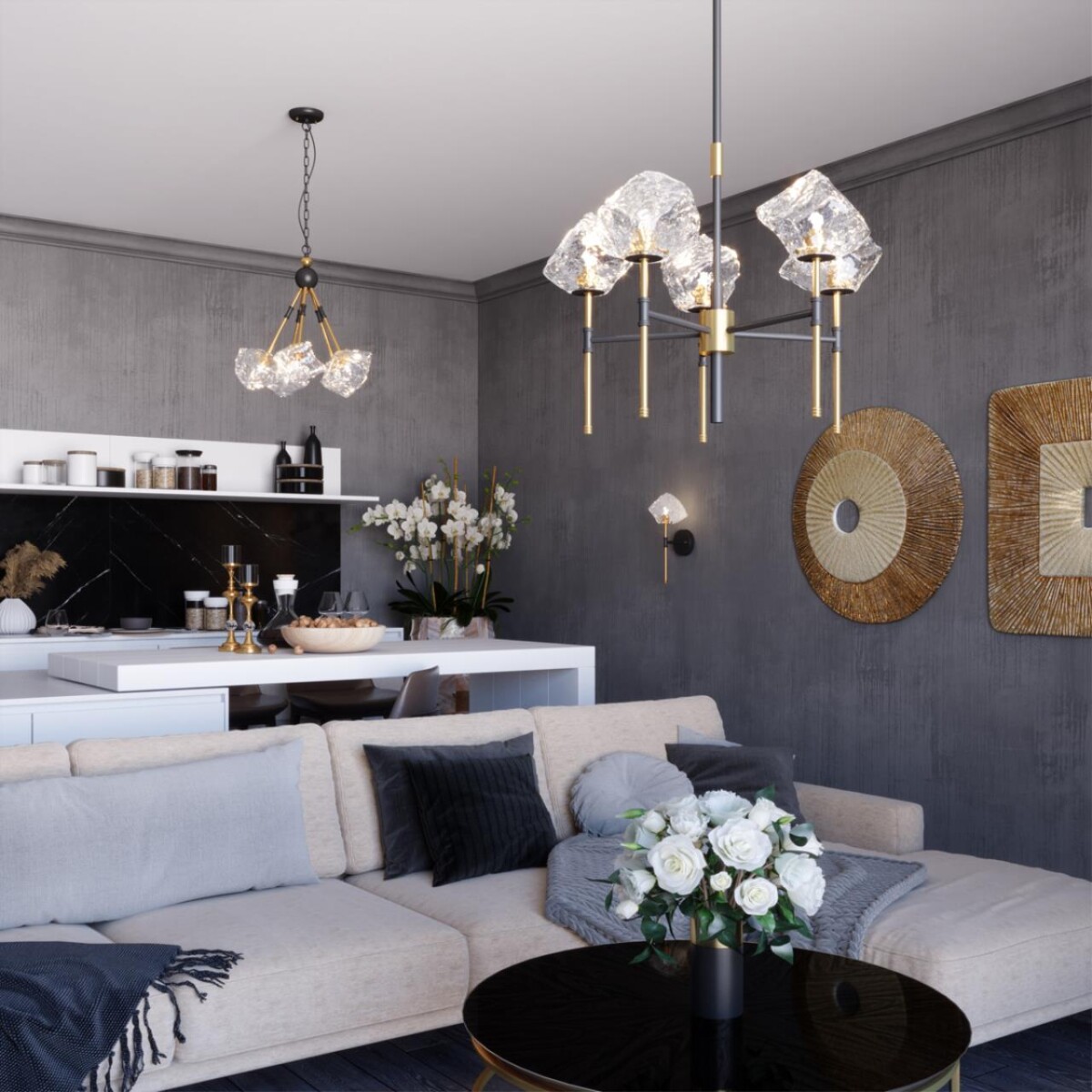 64121c8ea0fa9b4d243d4846388f0bdf 4789/1W LOFT ODL21 421 черный/золотой/прозрачный Бра G9 1*40W STONO — изображение 1