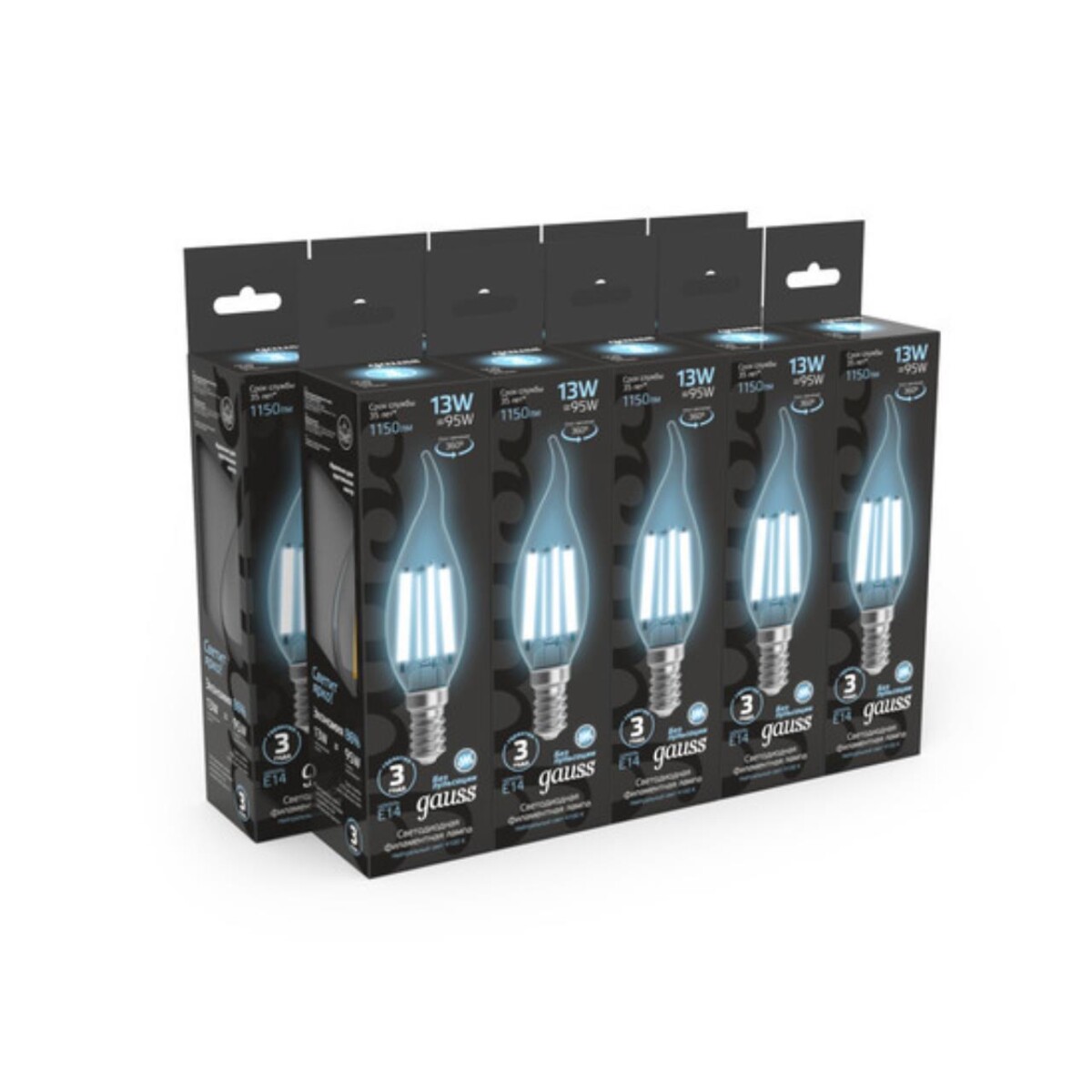 104801213 Лампа Gauss Filament Свеча на ветру 13W 1150lm 4100К Е14 LED 1/10/50 — изображение 3