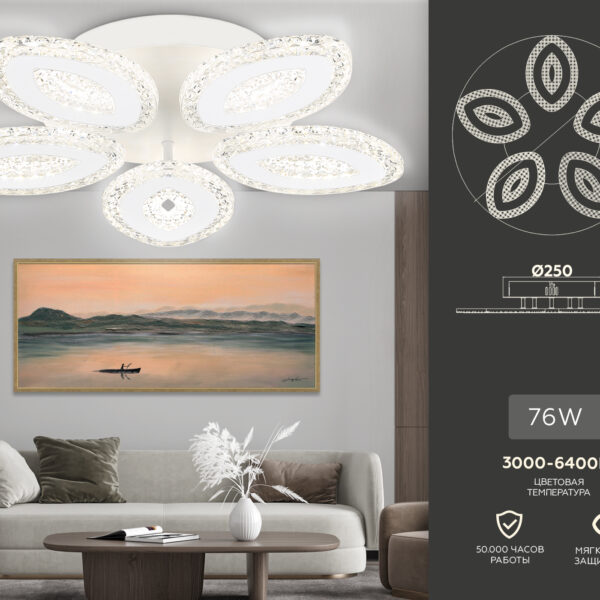 FA4015/5 WH белый 76W 3000K+6400K/4200K/6400K+3000K D490*85 (ПДУ ИК)