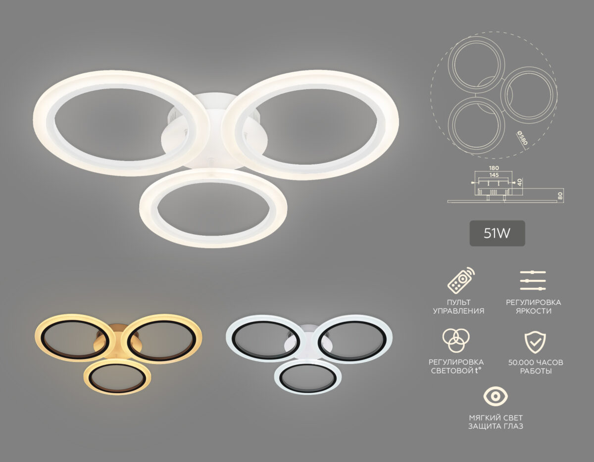 FA4052/3 WH белый 4200K/3000/6400K 51W D580*80 (ПДУ ИК) — изображение 2