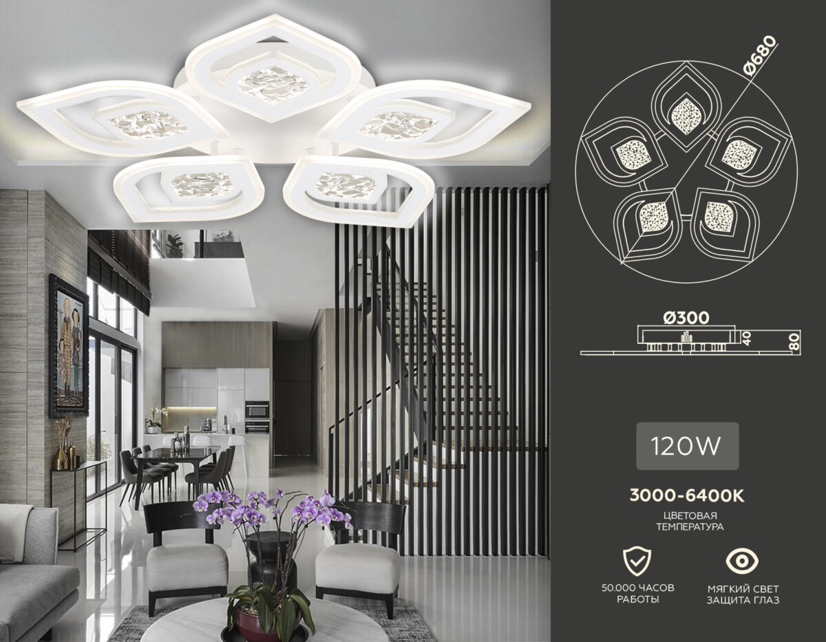 FA4292/5 WH белый 120W 3000K+6400K/4200K/6400K+3000K D680*80 (ПДУ ИК) — изображение 1