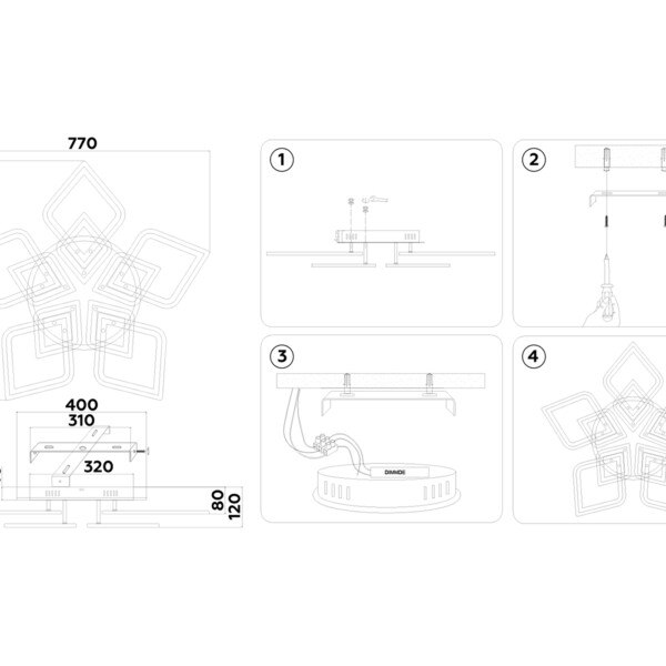 FA8914/5+5 WH/CH белый/хром 193W 3000K-6400K 770*740*120 (ПДУ РАДИО 2.4G)