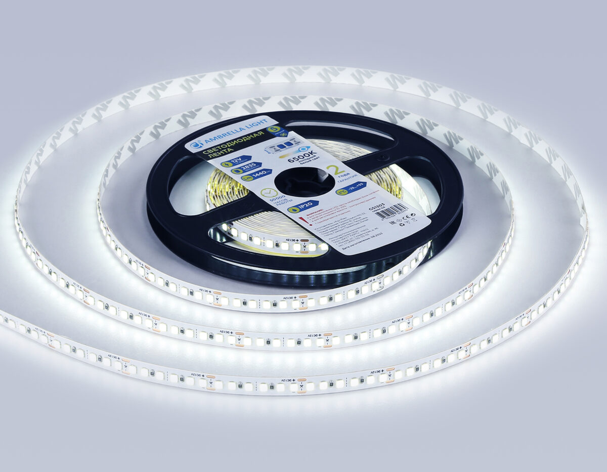 GS1303 2835 180Led/ 14.4W m/ 12V IP20 6500K/ 5000*8*1.2mm (2 конт.) — изображение 2