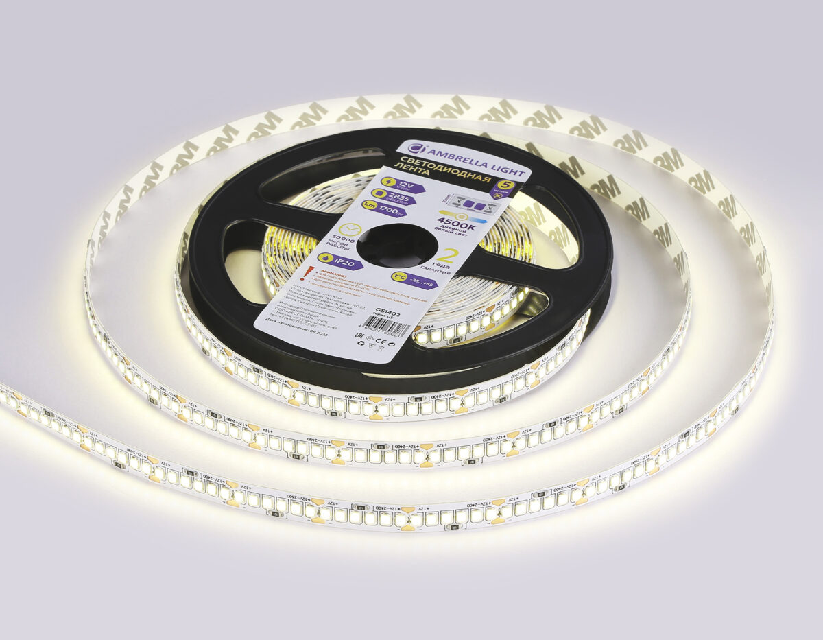 GS1402 2835 240Led/ 17W m/ 12V IP20 4500K/ 5000*10*1.2mm (2 конт.) — изображение 2