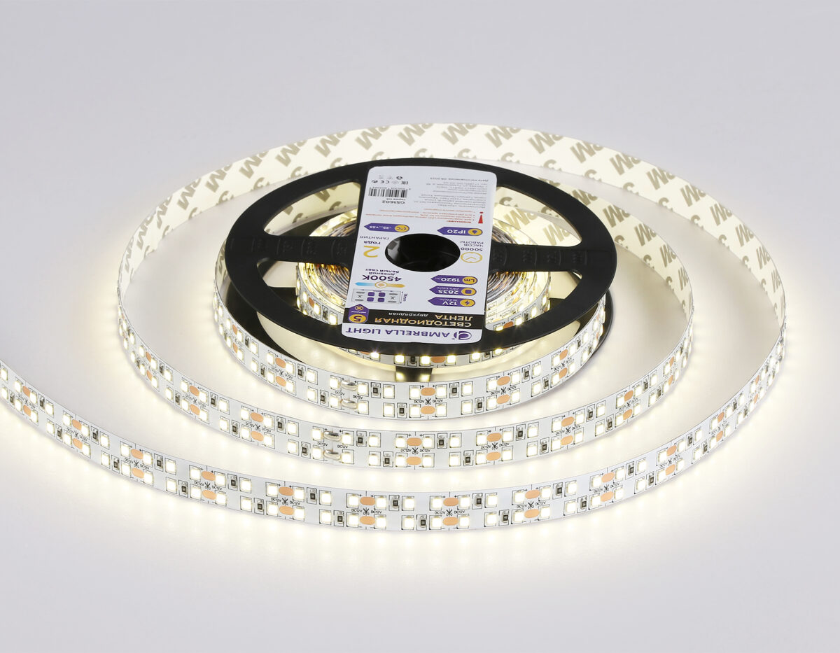 GS1602 2835 240Led/ 19.2W m/ 12V IP20 4500K/ 5000*14*1.2mm (2 конт.) — изображение 2