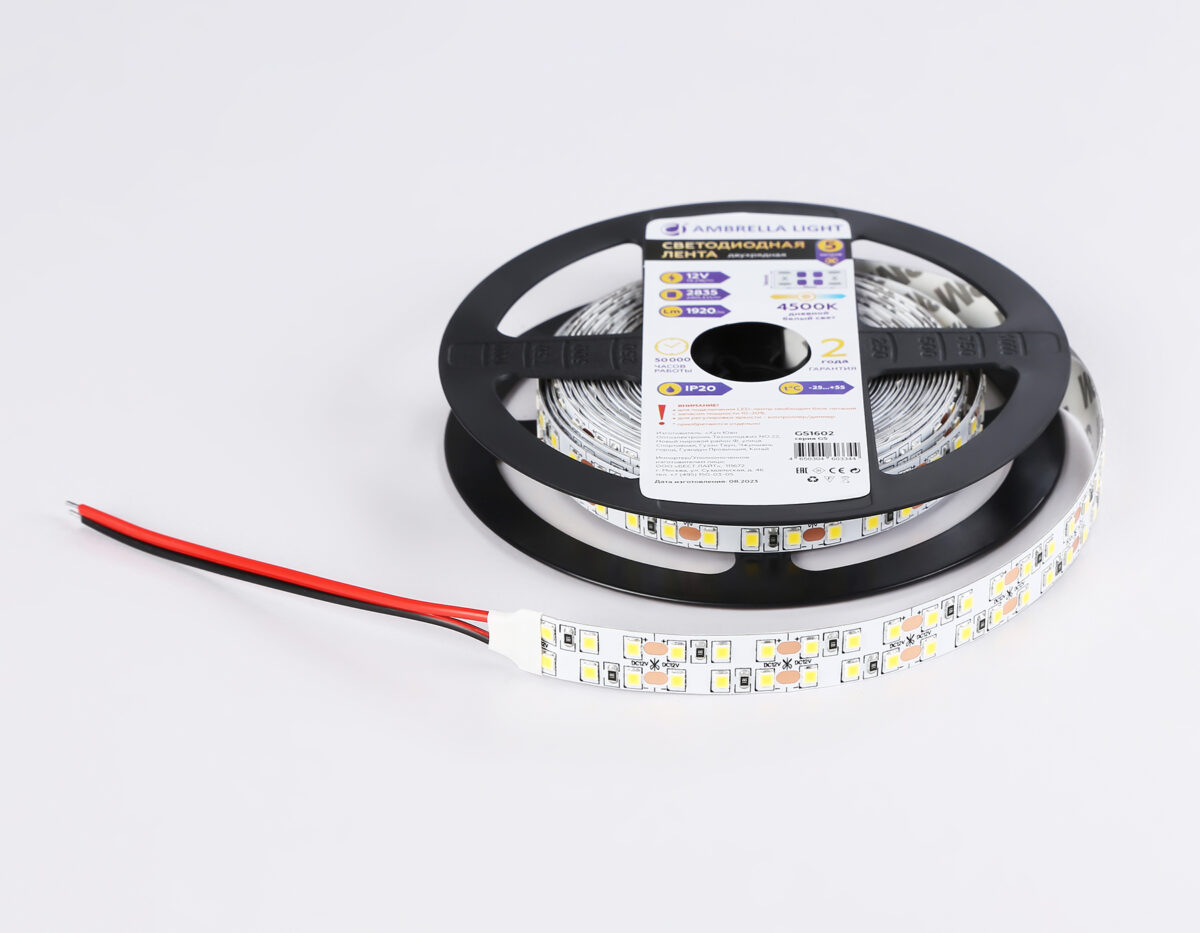 GS1602 2835 240Led/ 19.2W m/ 12V IP20 4500K/ 5000*14*1.2mm (2 конт.) — изображение 6