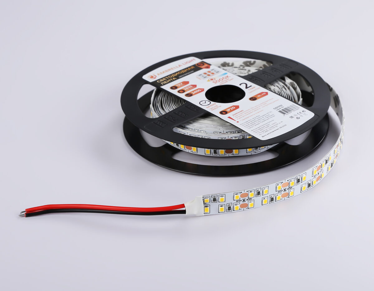 GS1701 2835 240Led/ 24W m/ 12V IP20 3000K/ 5000*10*1.2mm (2 конт.) — изображение 6