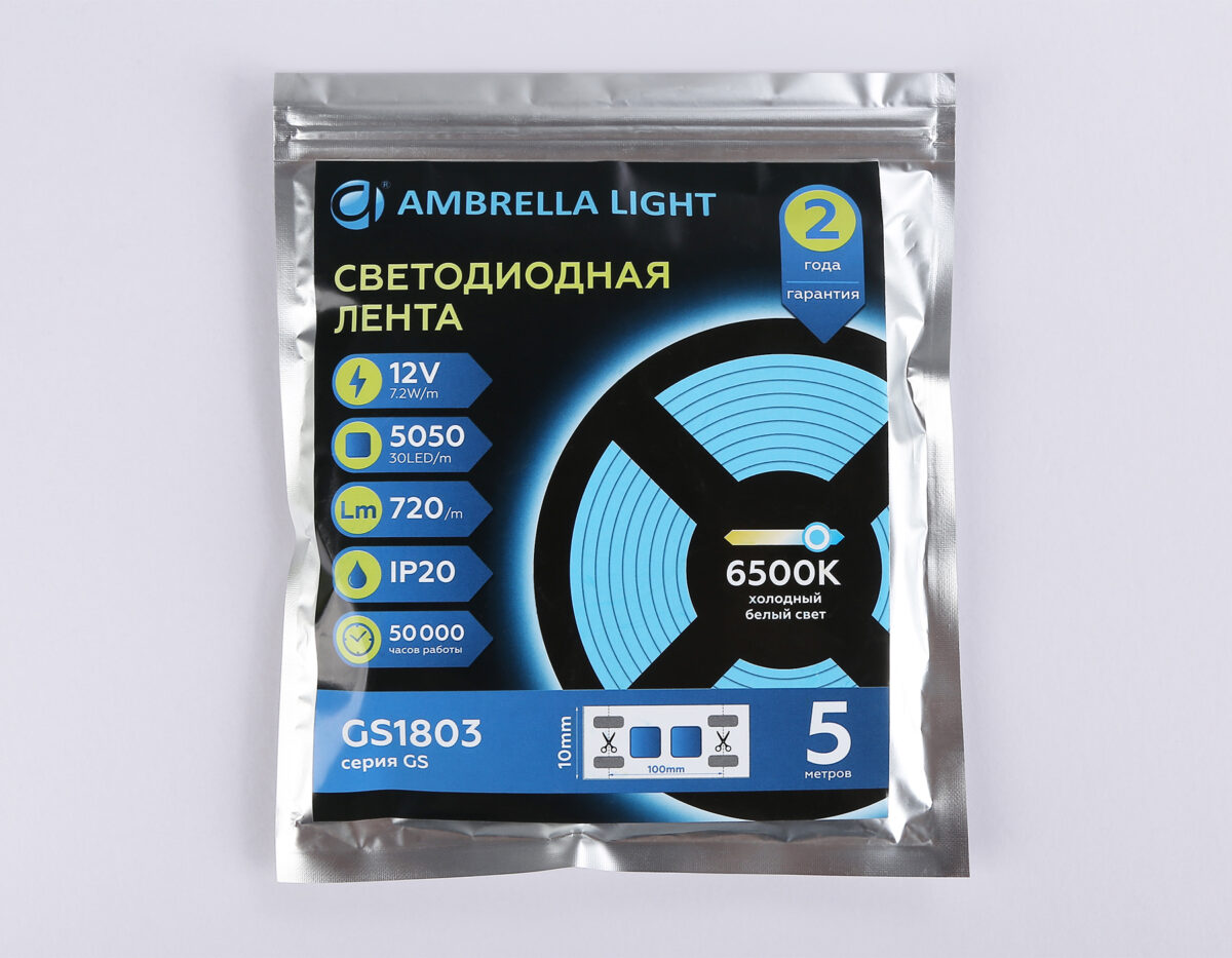 GS1803 5050 30Led/ 7.2W m/ 12V IP20 6500K/ 5000*10*1.87mm (2 конт.) — изображение 4