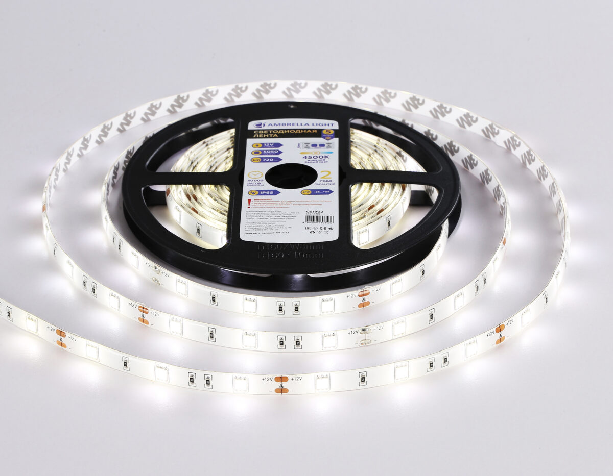 GS1902 5050 30Led/ 7.2W m/ 12V IP65 4500K/ 5000*10*2.87mm (2 конт.) — изображение 3