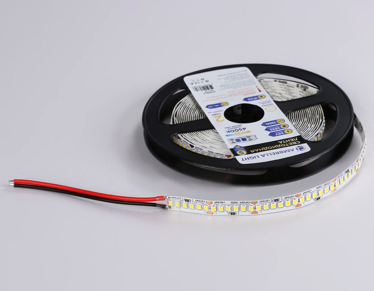 GS3302 2835 240Led/ 18W m/ 24V IP20 4500K/ 5000*10*1.2mm (2 конт.) — изображение 6