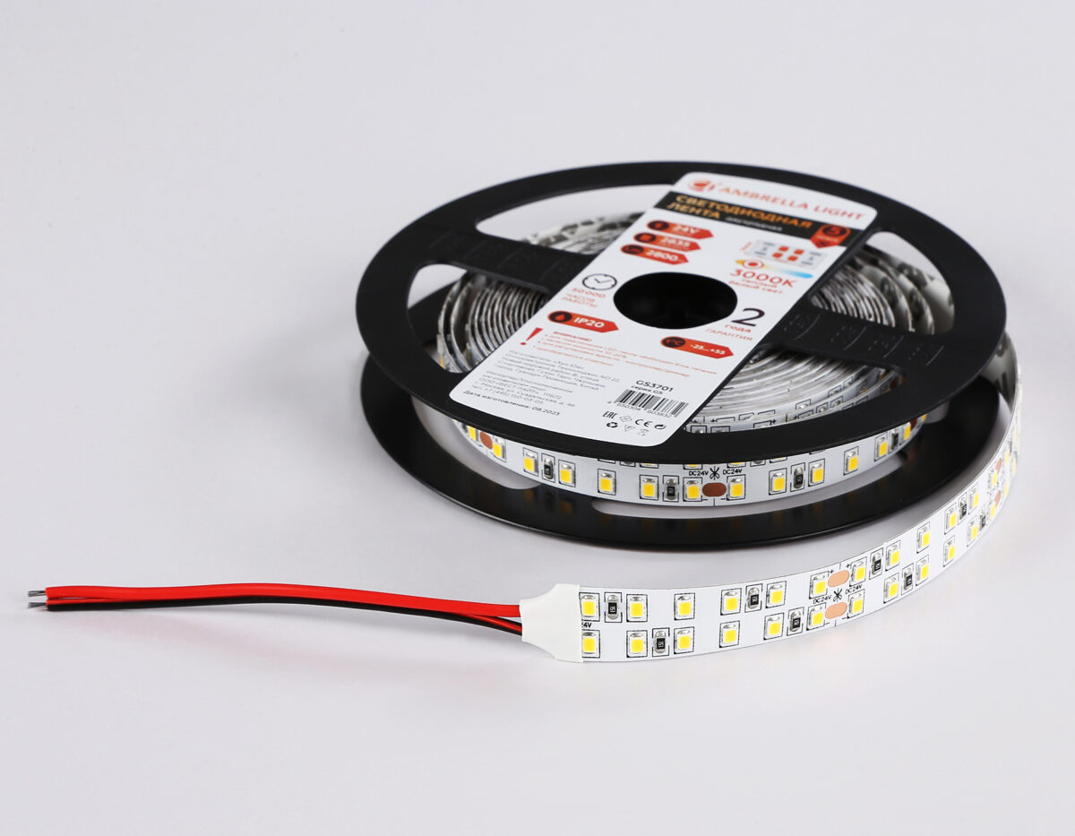 GS3701 2835 240Led /24W m/ 24V IP20 3000K/ 5000*14*1.2mm (2 конт.) — изображение 6