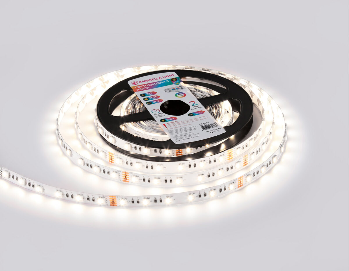 GS4402 5050 60Led /10W m/ 24V IP20 RGBW+4500K/ 5000*10*1.87mm (5 конт.) — изображение 8