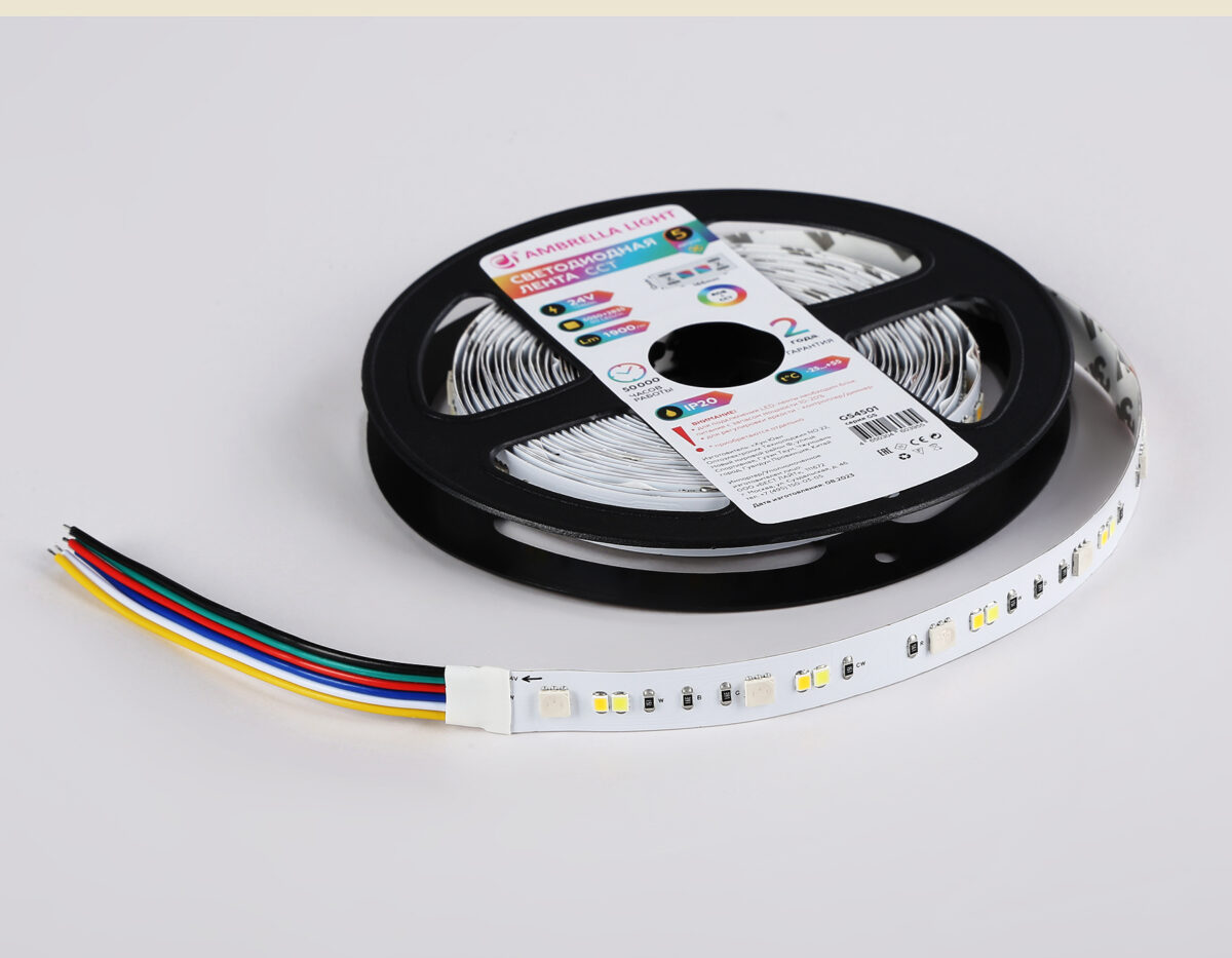 GS4501 5050+2835 90Led/ 13W m/ 24V IP20 RGB+CCT 3000-6500K/5000*12*1.87mm (6 конт.) — изображение 9