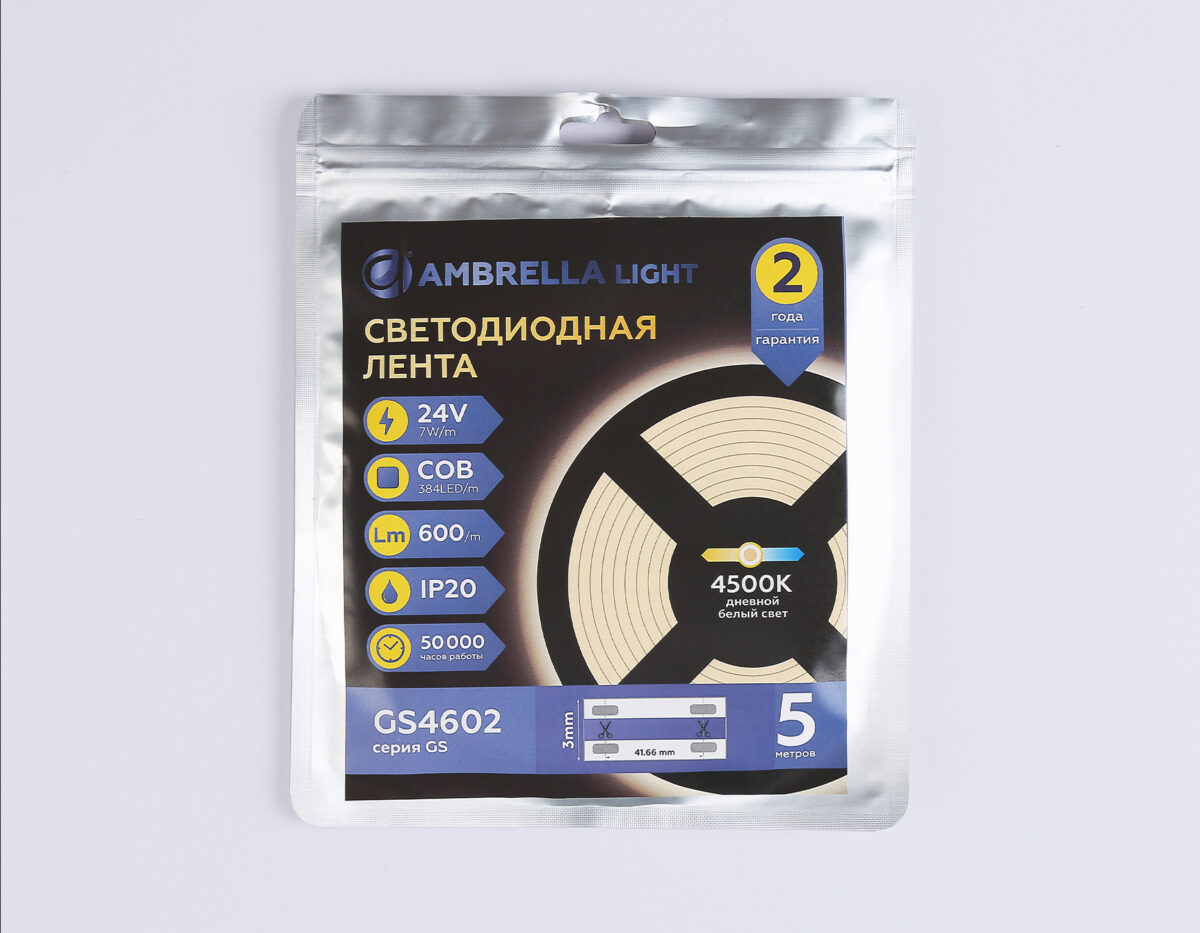 GS4602 COB 384Led/ 7W m/ 24V IP20 4500K/ 5m*3mm*2mm (2 конт.) — изображение 5