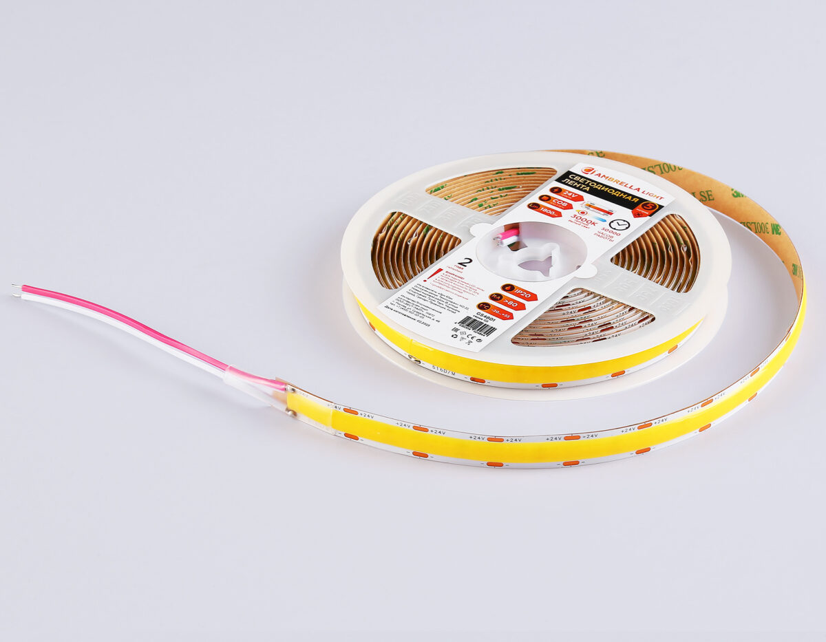 GS4801 COB 616Led/19W m/ 24V IP20 3000K/ 5m*12mm*2mm (2 конт.) — изображение 4
