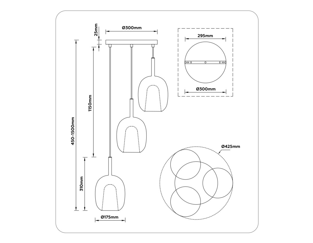 LH11153/3 BK/WH/SM черный/белый/дымчатый E27*3 max 60W D425*1500 — изображение 6