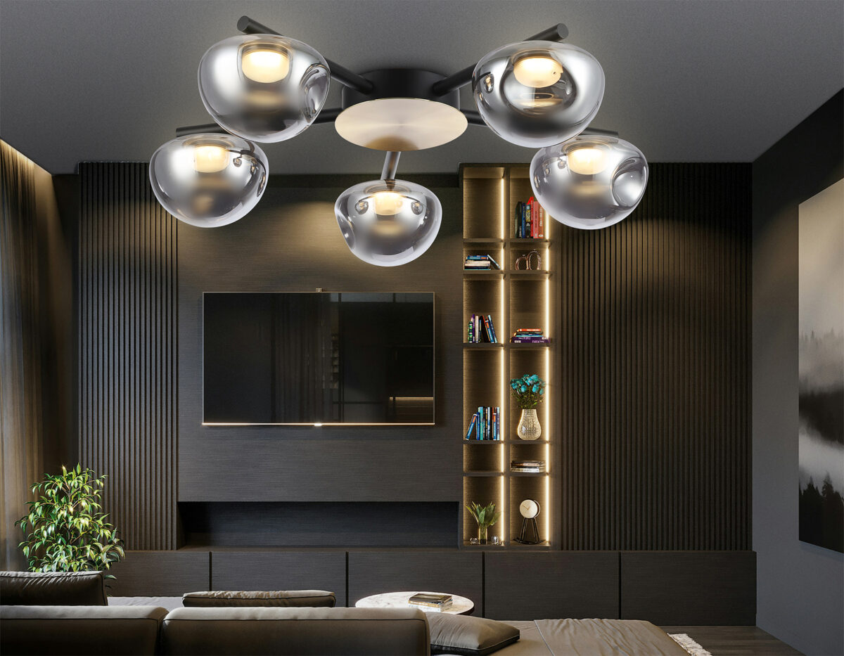 LH12009/5 BK/GD/SM черный/золото/дымчатый 30W 3000K D790*180 — изображение 5