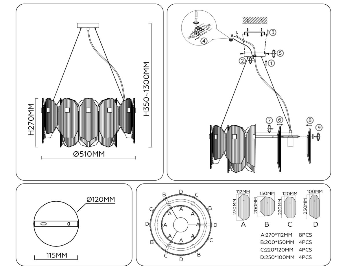 LH31201/6 SN/SM сатин никель/дымчатый E14*6 max 40W D510*270 — изображение 2