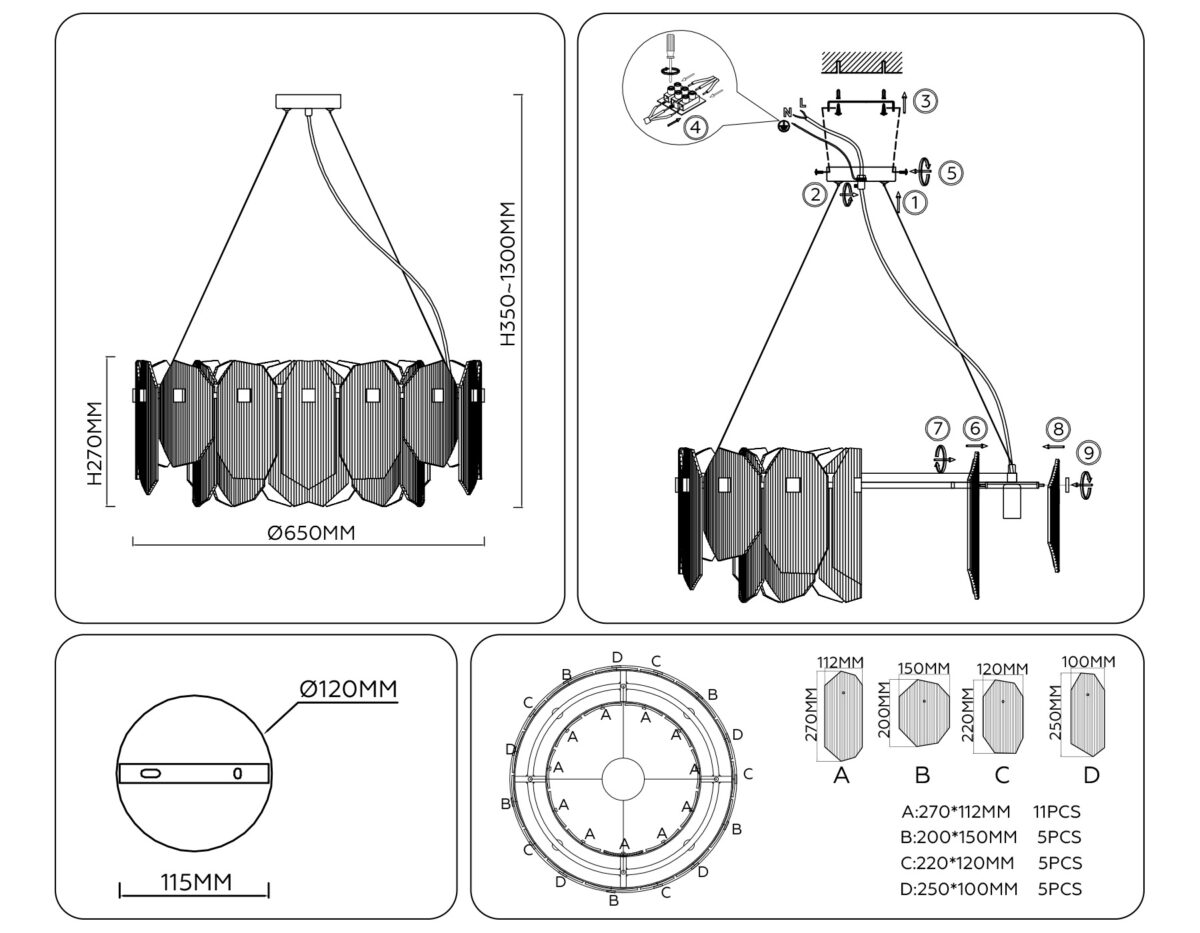 LH31253/8 BS/CL латунь/прозрачный E14*8 max 40W D650*270 — изображение 2