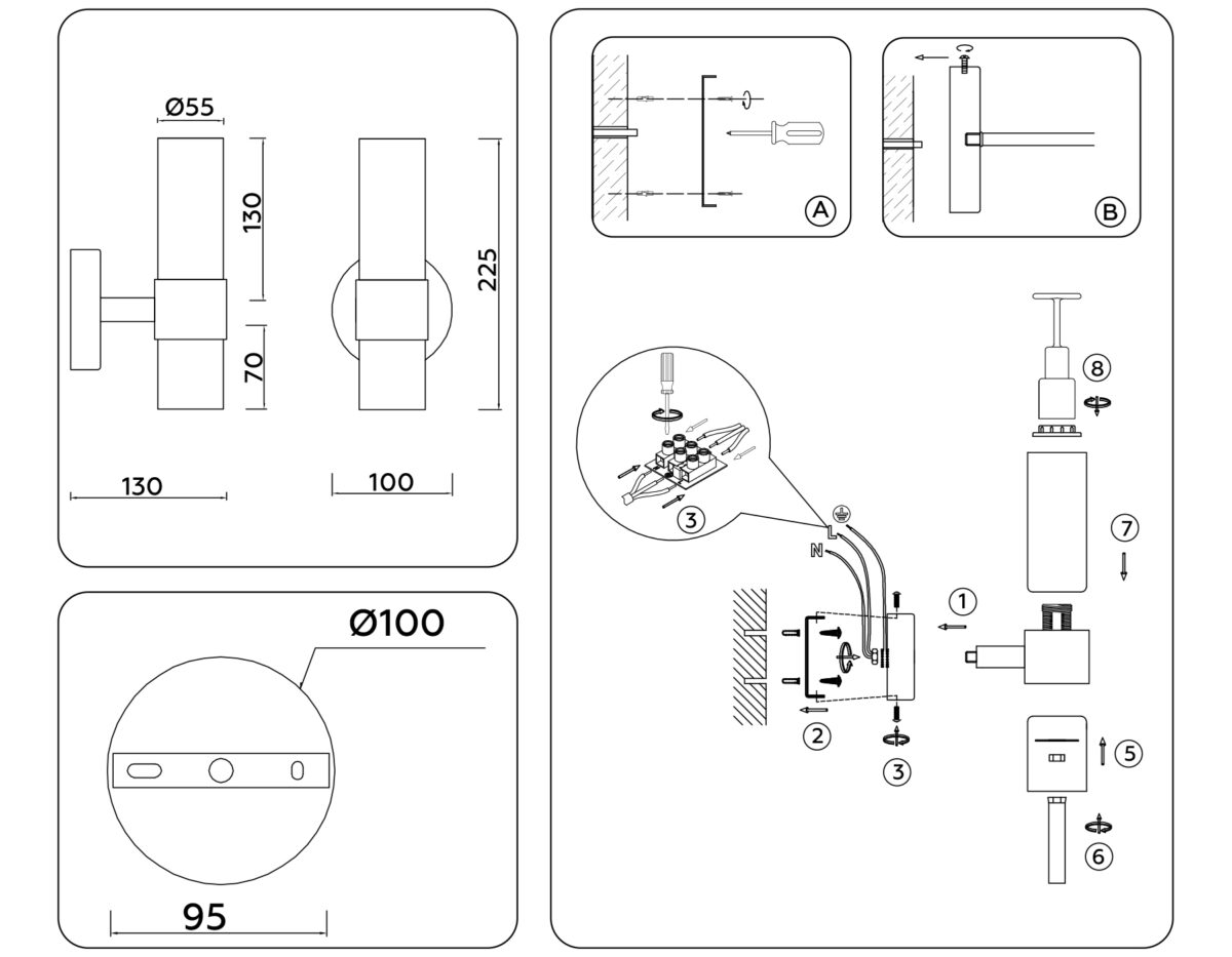 LH55106 BK/FR/TI черный/белый матовый/янтарь E14 max 40W 130*100*225 — изображение 6