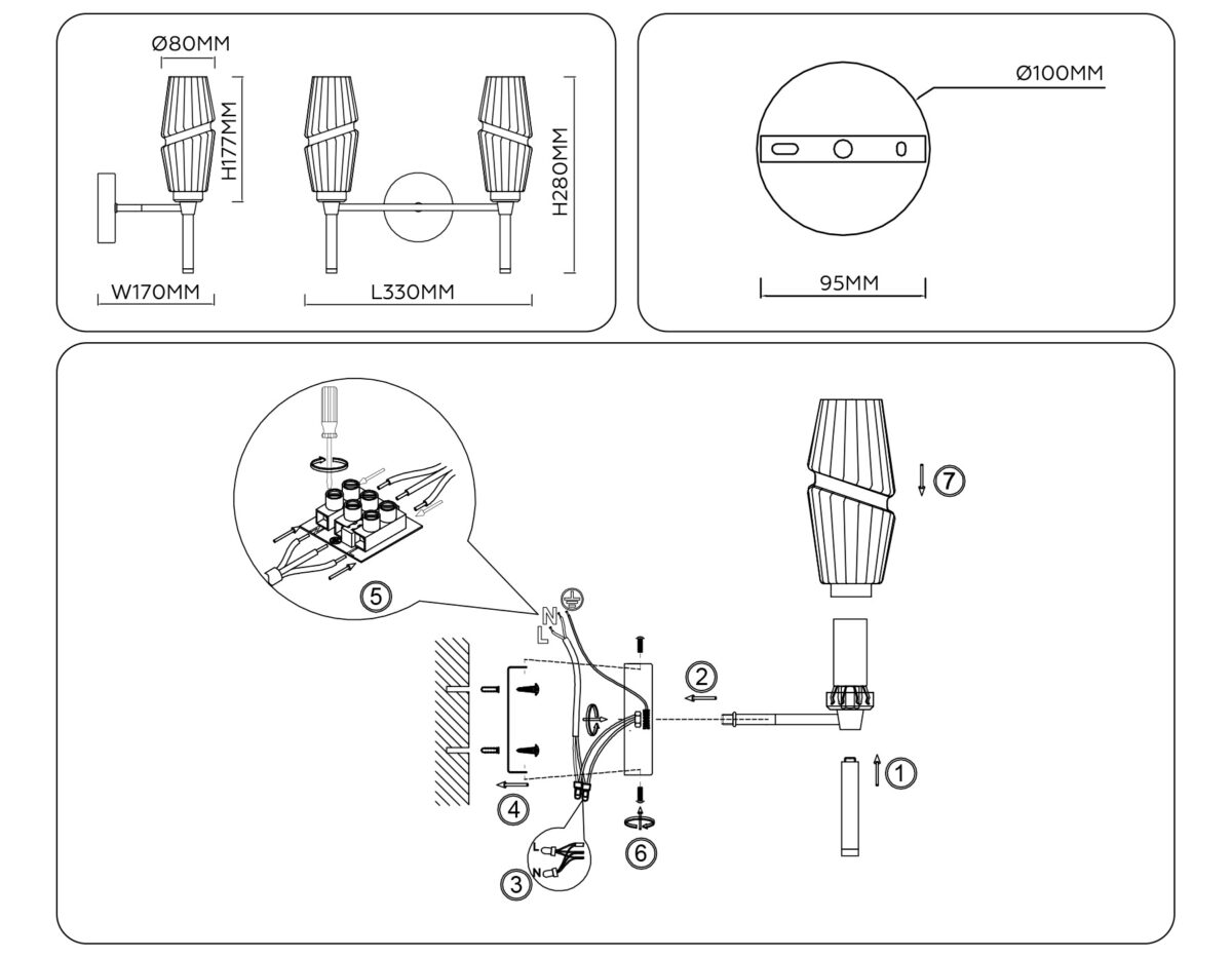 LH55206/2 BS/CL латунь/прозрачный E14*2 max 40W 330*170*280 — изображение 2