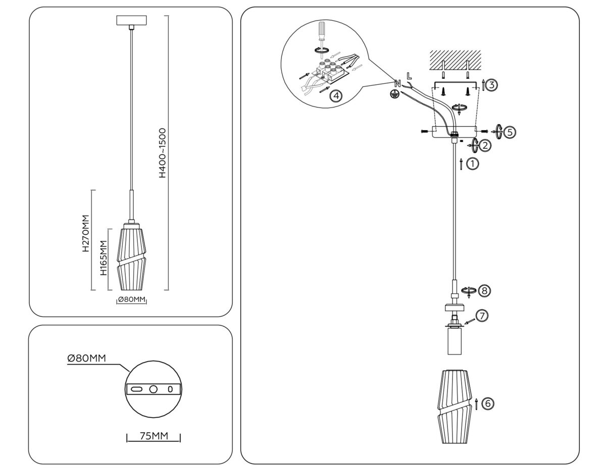 LH55208 BS/CL латунь/прозрачный E14 max 40W D80*270 — изображение 2