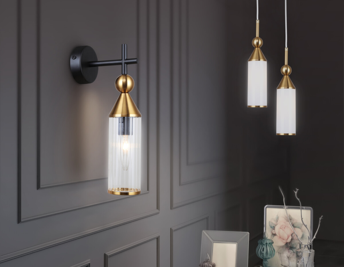 LH55260 BK/BS/CL черный/латунь/прозрачный E14 max 40W 140*80*310 — изображение 6