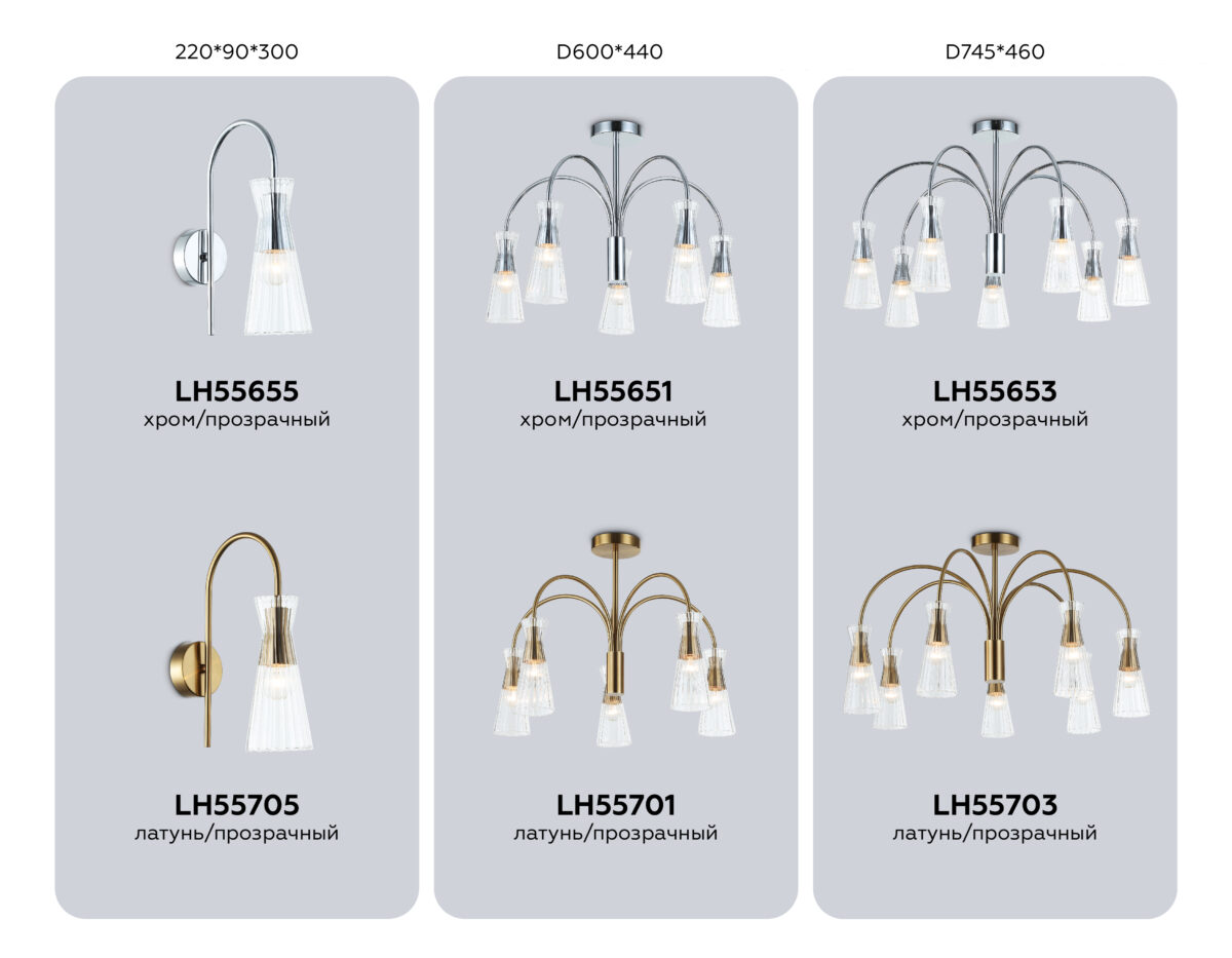 LH55705 BS/CL латунь/прозрачный E14 max 40W 220*90*300 — изображение 3