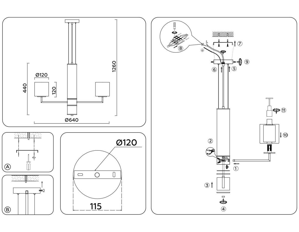 LH56011/5 BS/FR латунь/белый матовый E14*5 max 40W D640*1260 — изображение 6