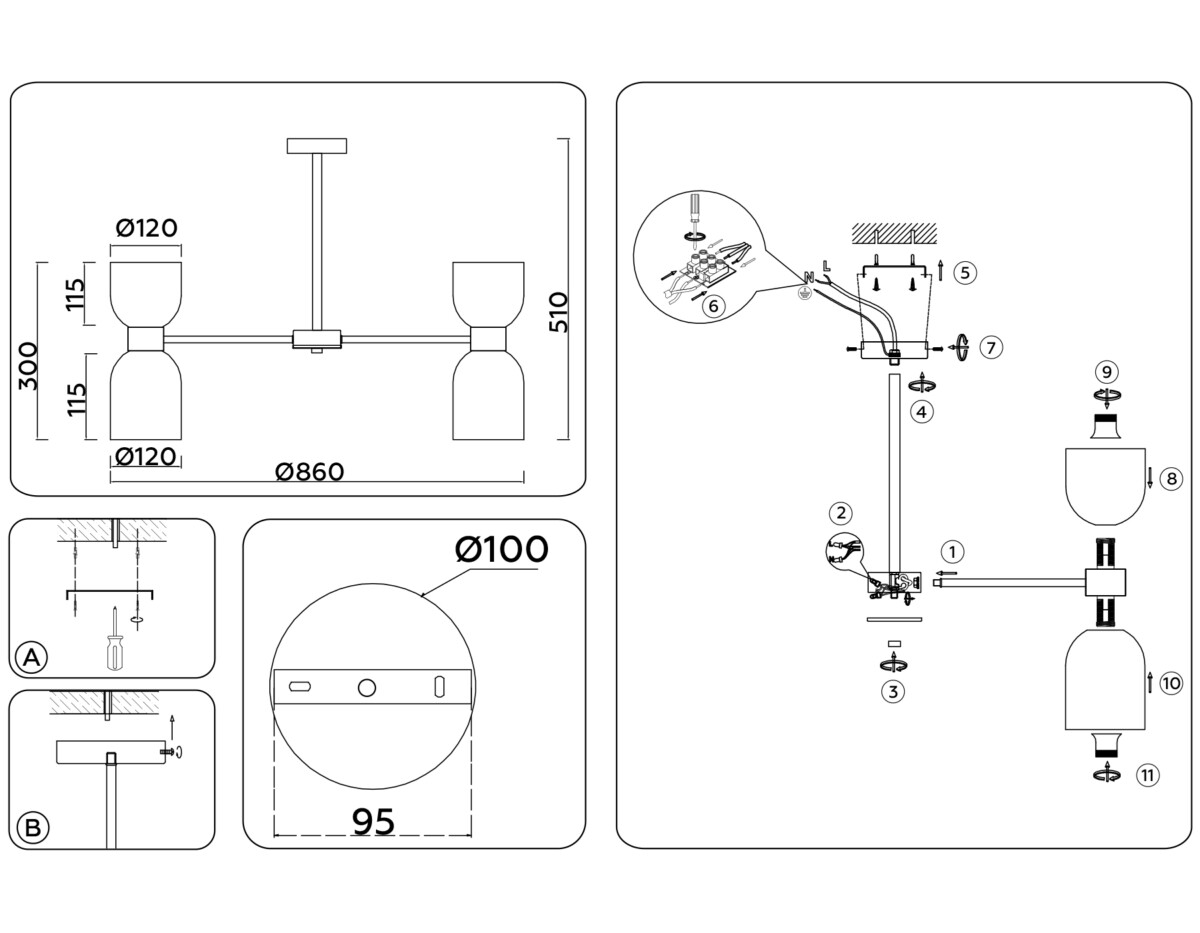 LH56095/16 BS/FR латунь/белый матовый E14*16 max 40W D860*510 — изображение 6