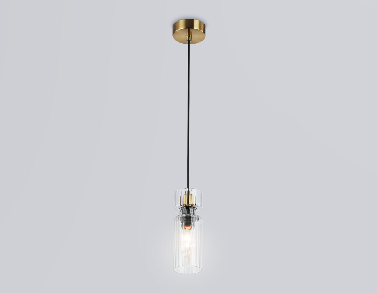 LH56111 BK/BS/CL черный/латунь/прозрачный E14 max 40W D65*1500 — изображение 2