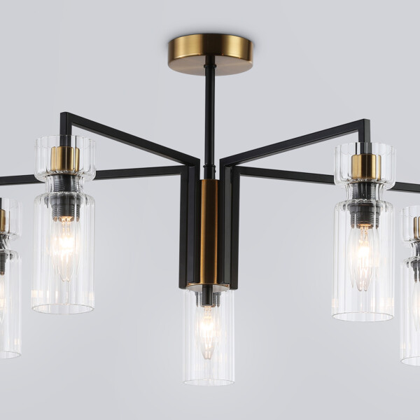 LH56113/5 BK/BS/CL черный/латунь/прозрачный E14*5 max 40W D605*350