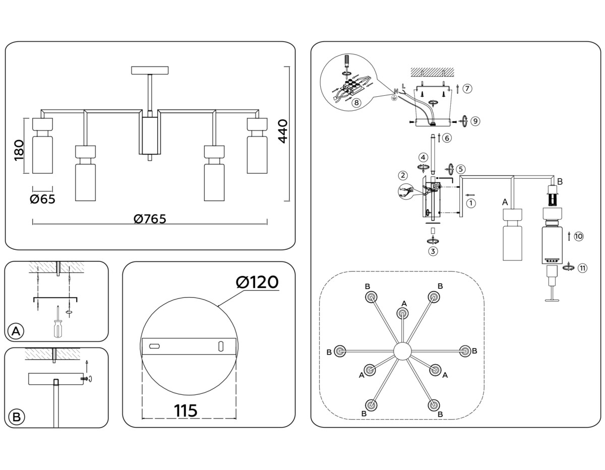 LH56128/9 BS/FR латунь/белый матовый E14*9 max 40W D765*440 — изображение 5