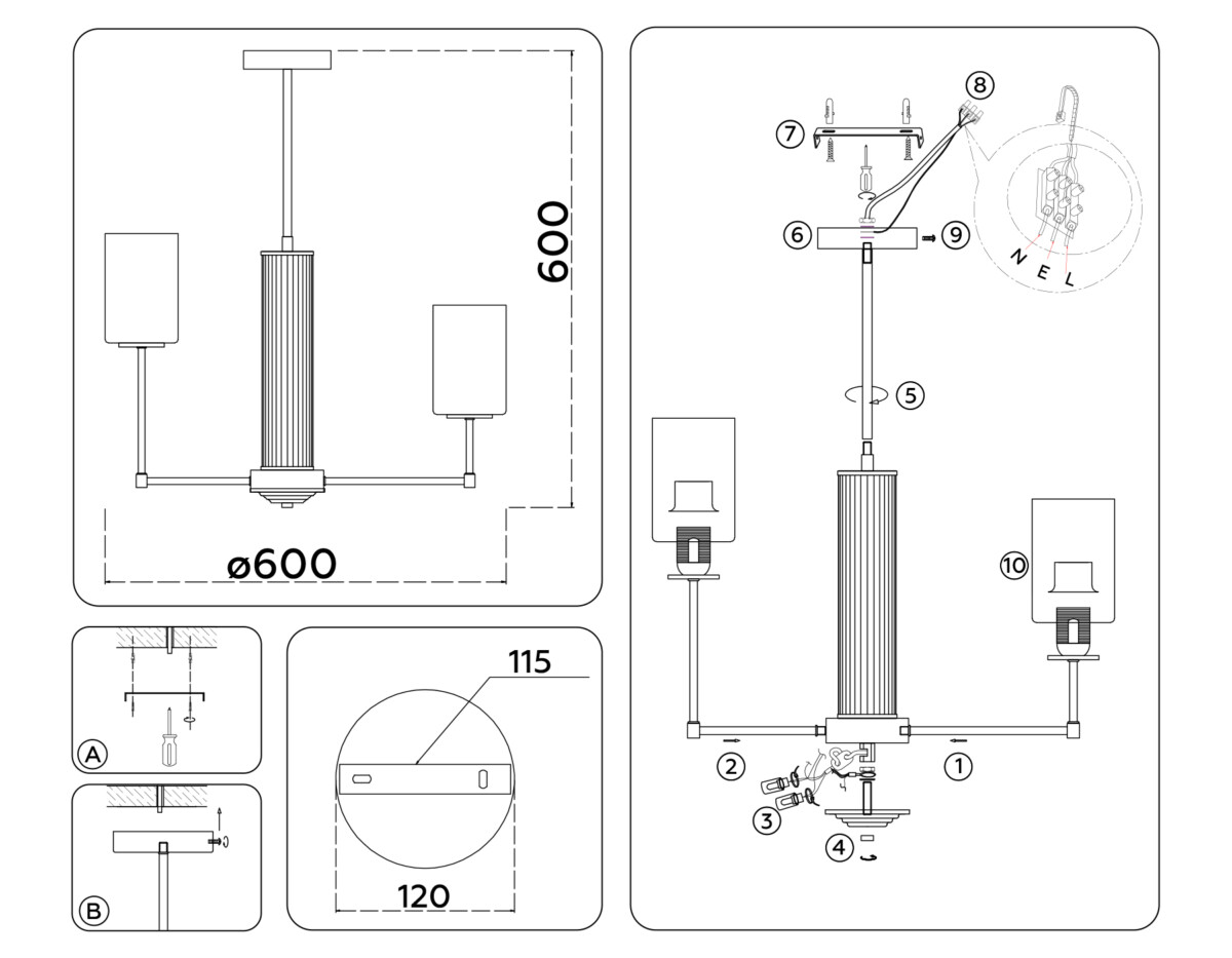 LH56215/6 BS/FR латунь/белый матовый E27/6 max 60W D600*600 — изображение 6