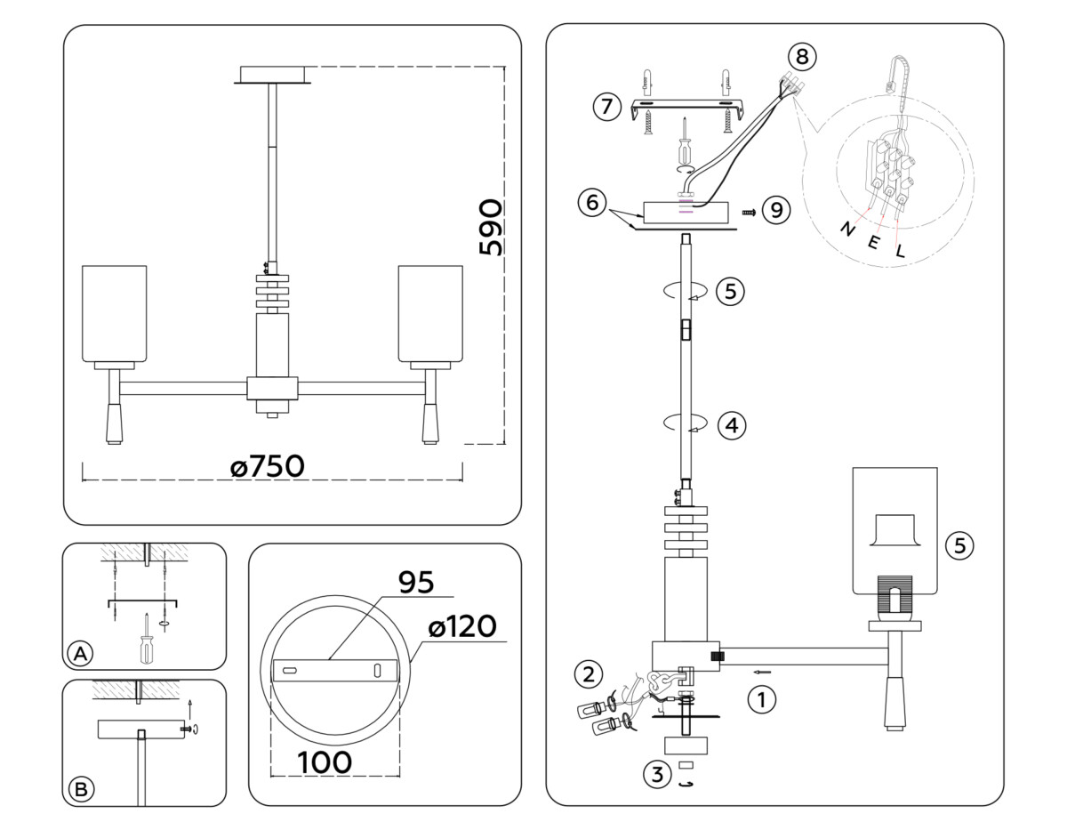 LH56263/7 BS/FR латунь/белый матовый E27/7 max 60W D750*590 — изображение 5