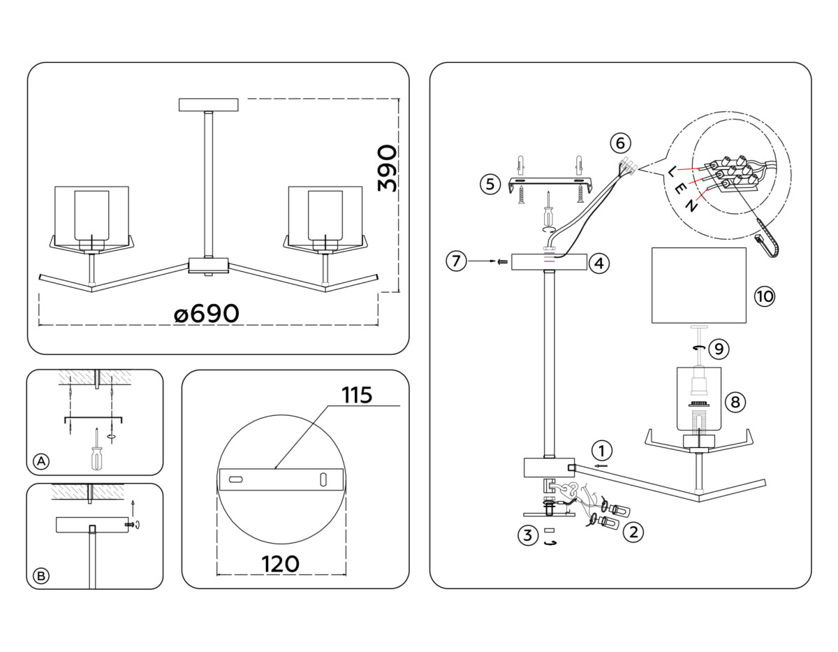 LH57001/5 SN/FR никель/белый матовый E14/5 max 40W D690*390 — изображение 5