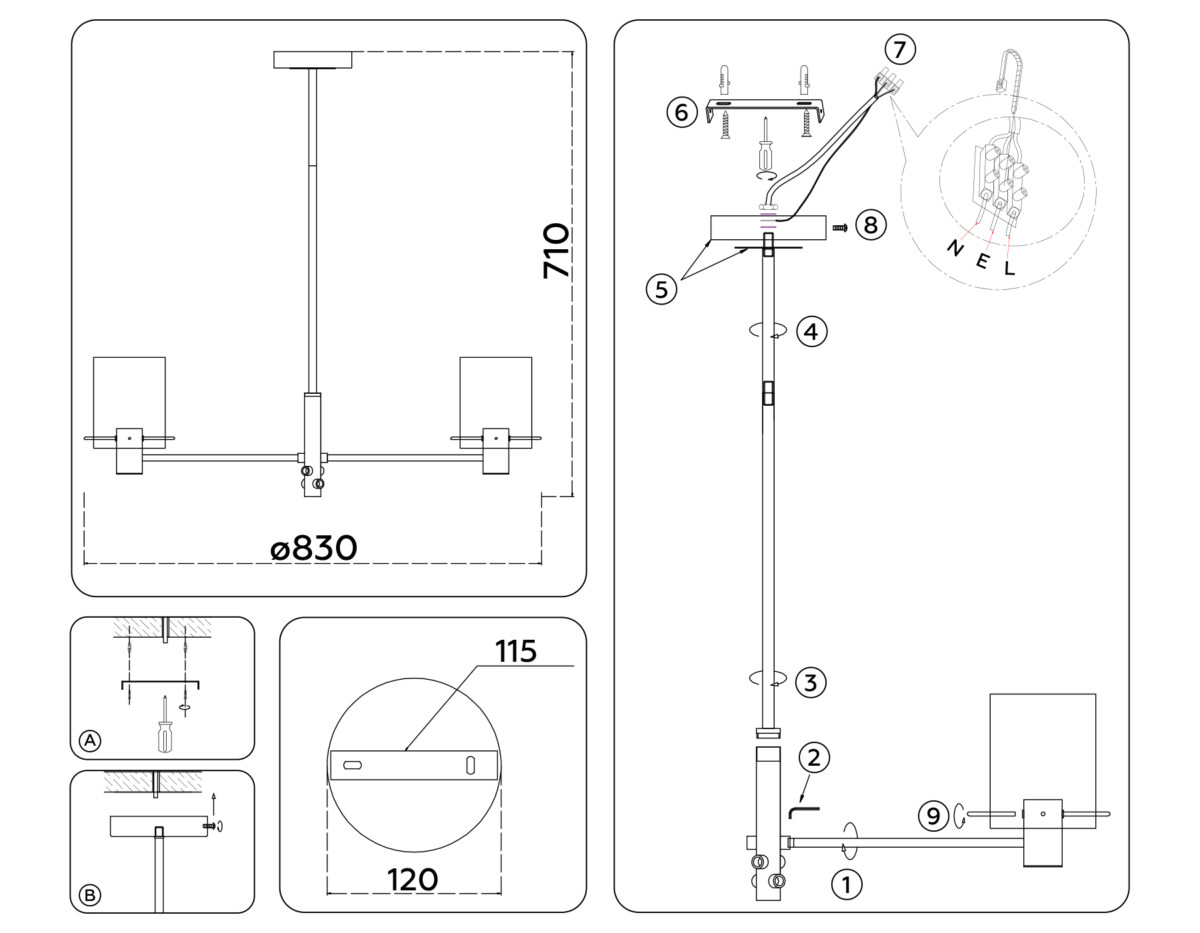 LH57033/8 BS/SM латунь/дымчатый E14/8 max 40W D830*710 — изображение 6