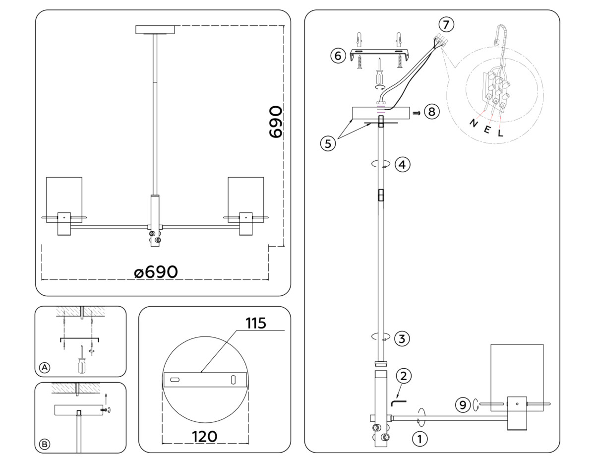 LH57041/6 BK/DBS/SM черный/темная латунь/дымчатый E14/6 max 40W D690*690 — изображение 6